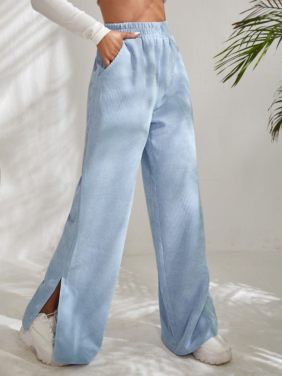 Outfit Flow - Slit Pocketed High Waist Wide Leg Pants