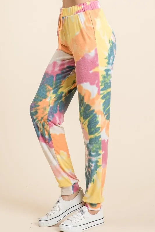 BiBi Tie Dye French Terry Casual Pants OutfitFlow