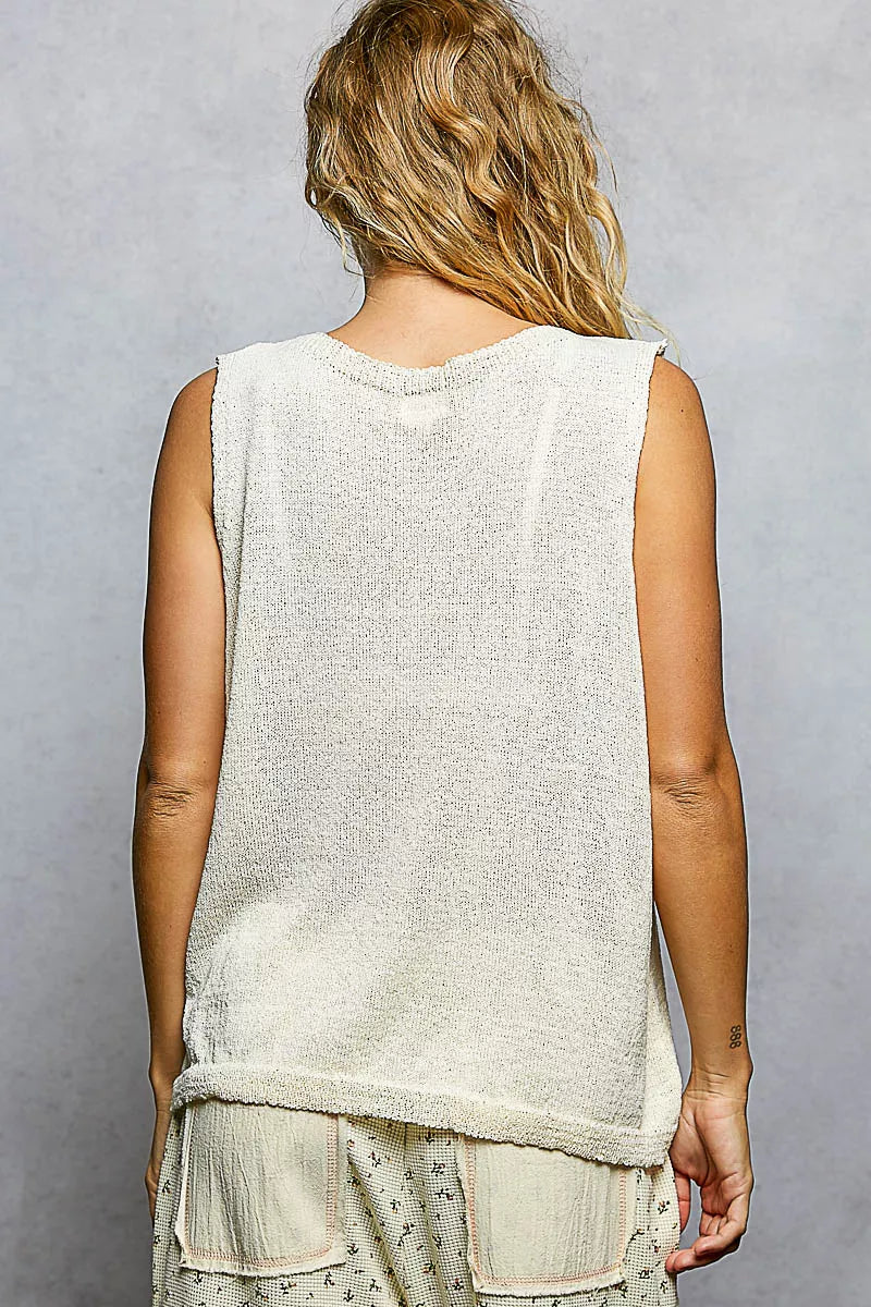 POL Strawberry Pattern Round Neck Sleeveless Sweater Top OutfitFlow