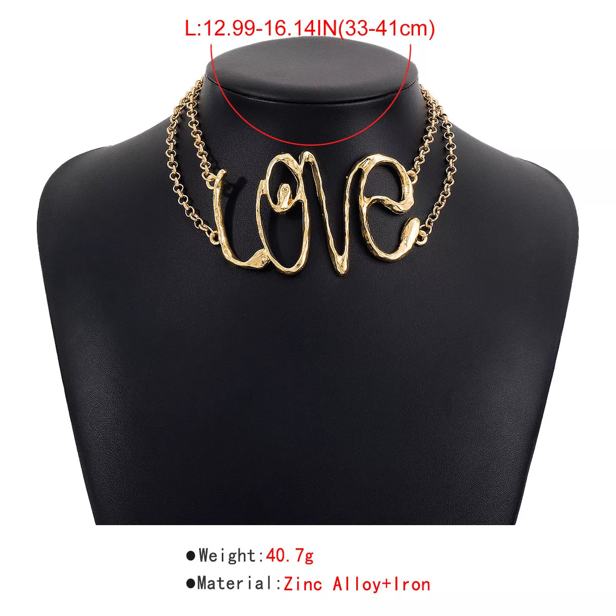 Gold Wire Love Script Statement Necklace OutfitFlow