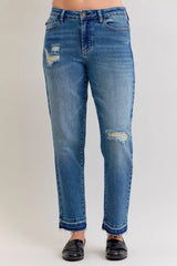Judy Blue Full Size Mid Rise Bf Patch & Repair Destroy Release Hem Jeans Plus Size OutfitFlow