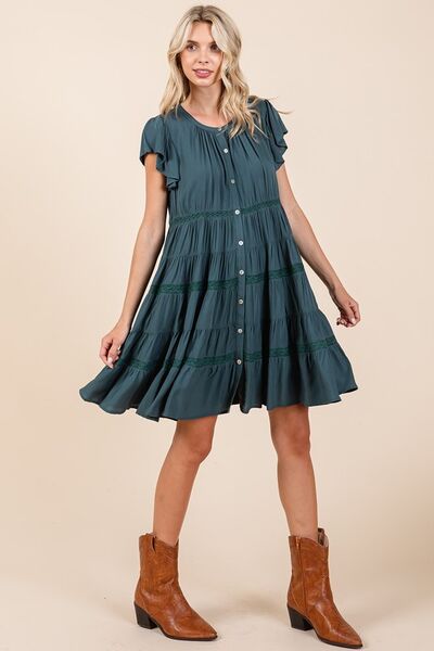 Mittoshop Lace Detail Ruffled Button Down Tiered Dress OutfitFlow
