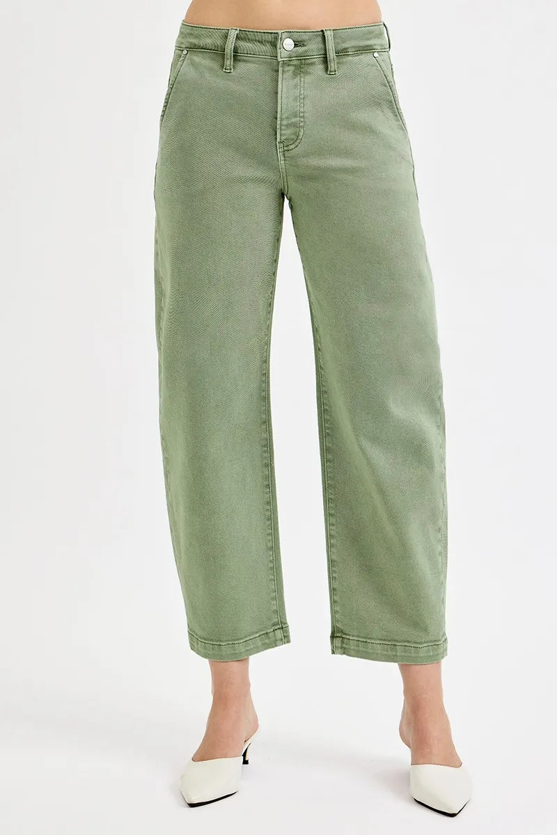 RISEN Full Size Tummy Control High Rise Crop Barrel Jeans Plus Size OutfitFlow