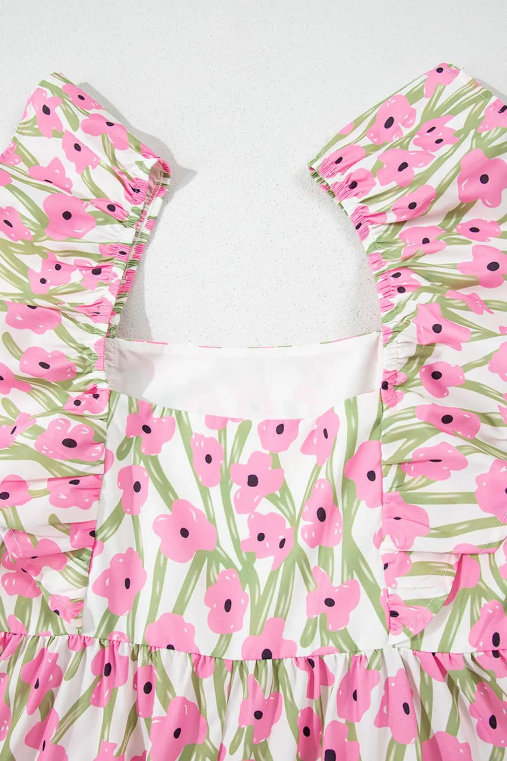 Floral Print Square Neck Ruffled Cap Sleeve Maxi Dress OutfitFlow