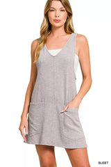 Zenana Washed Slub Adjustable Strap Overall Dress SLEET OutfitFlow