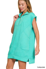 Zenana Textured Knit Jacquard Quarter Zipper Mini Dress OutfitFlow