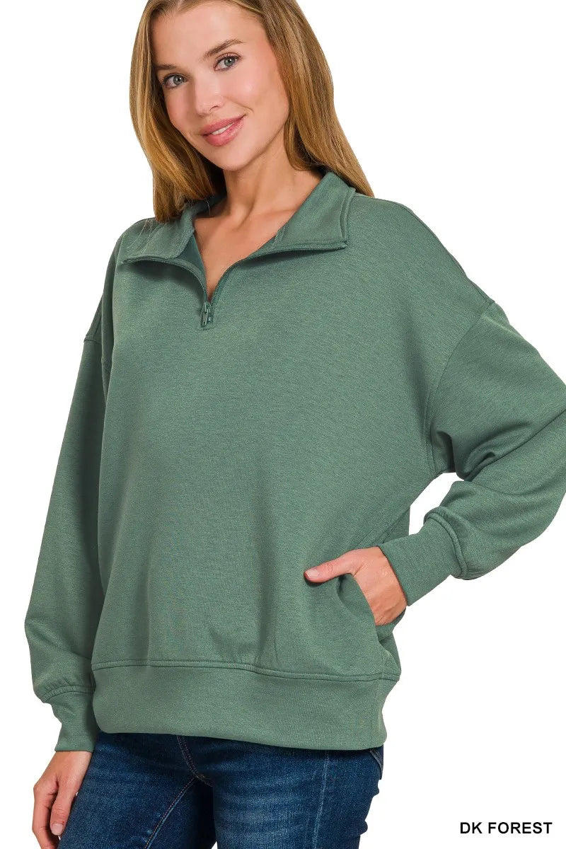 Zenana Scuba Quarter-Zip Sweatshirt Trendsi