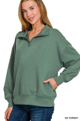Zenana Scuba Quarter-Zip Sweatshirt Trendsi
