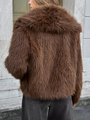 Open Front Faux Fur Cropped Jacket OutfitFlow