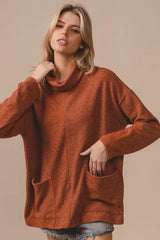 BiBi Piper Rib Double Pocket Turtle Neck Sweater OutfitFlow