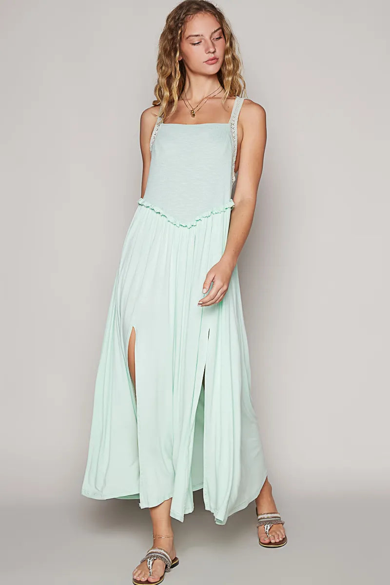 POL Frill Slit Square Neck Cami Dress OutfitFlow