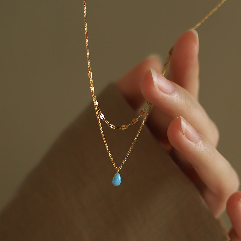 Outfit Flow - Stainless Steel Opal Pendant Necklace