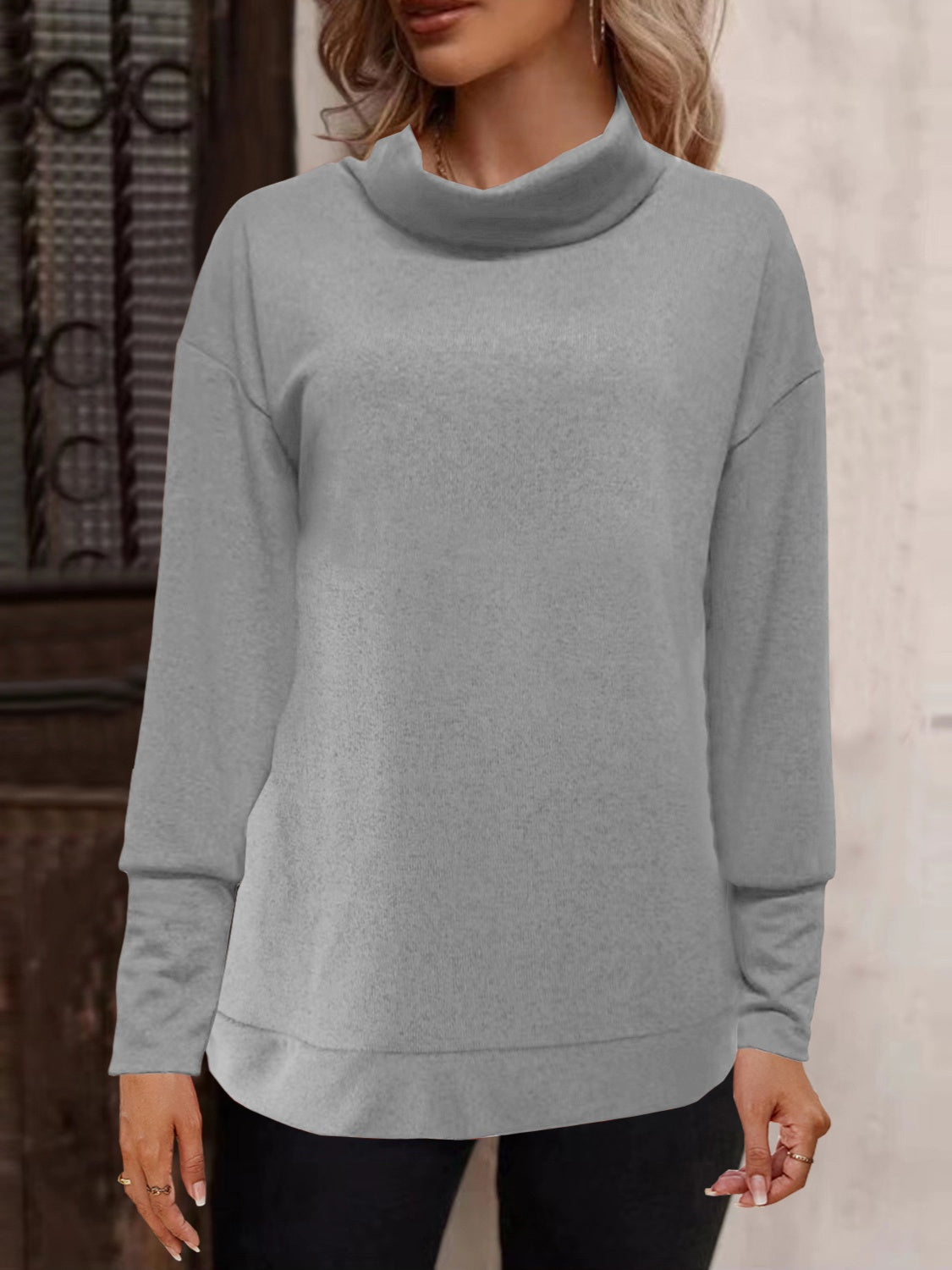 Outfit Flow - Full Size Mock Neck Long Sleeve T-Shirt