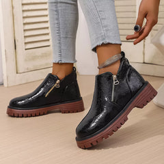 Round Toe Block Heels Boots OutfitFlow