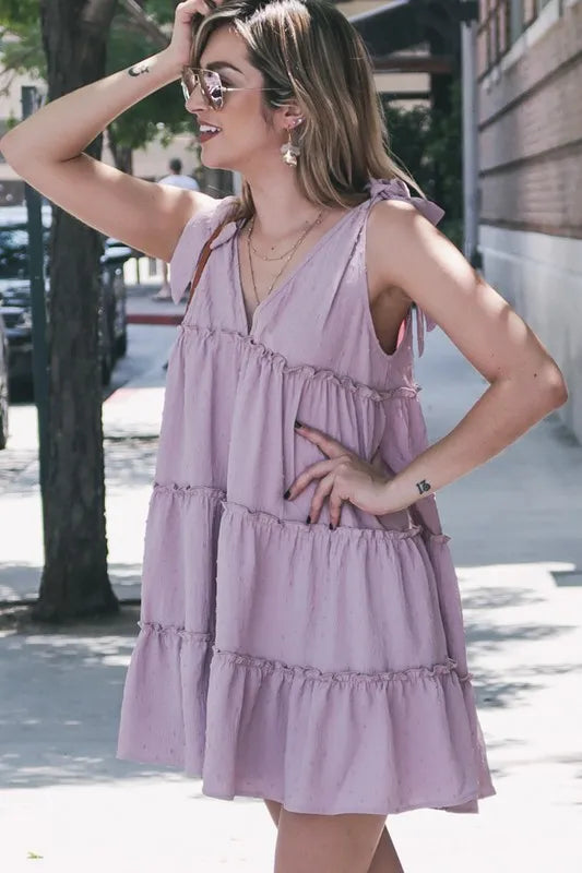 And The Why Polka Dot Textured Layered Flounce Ruffle Dress OutfitFlow
