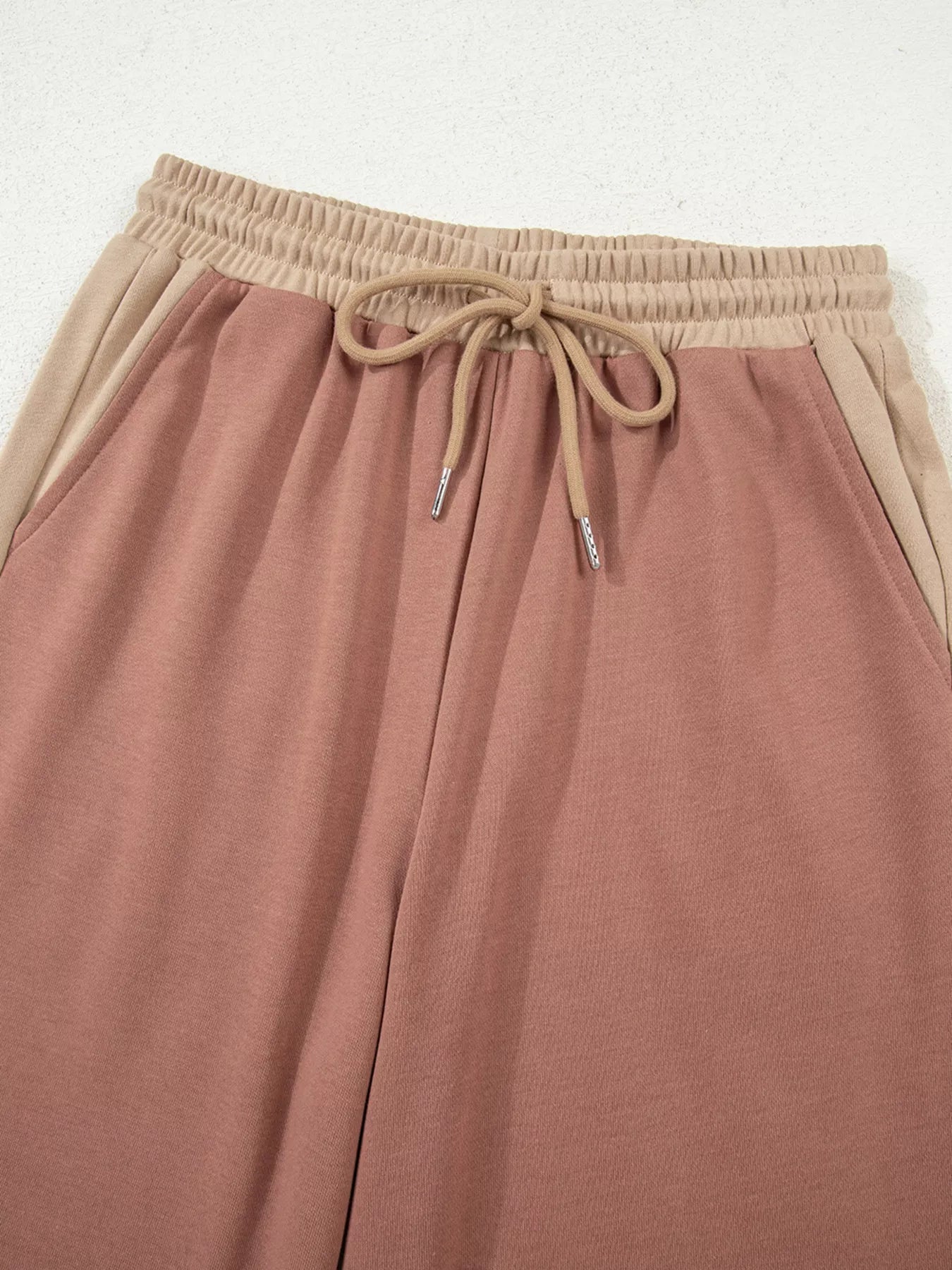 Color Block Long Sleeve Crop Top Drawstring Pant Set OutfitFlow