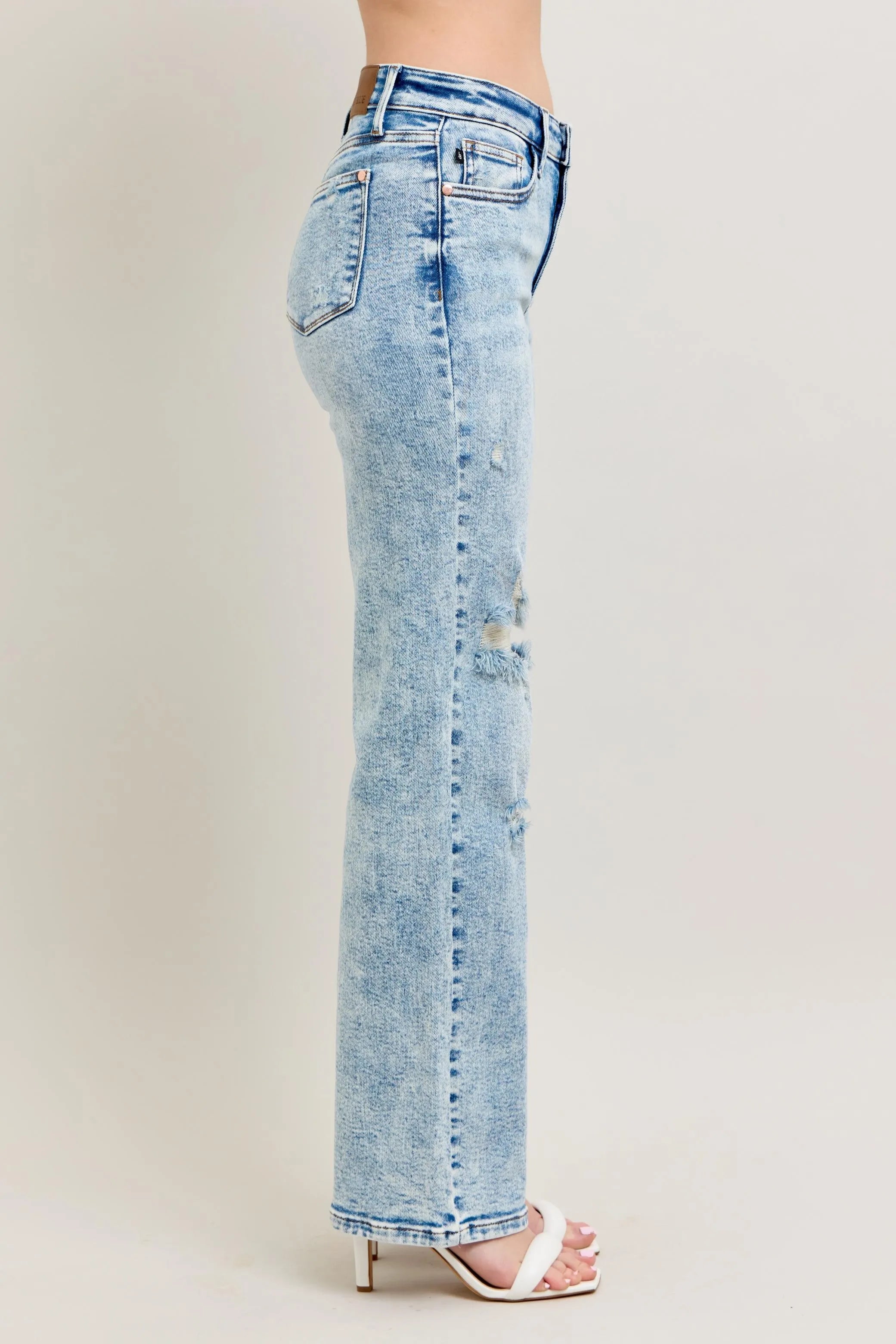 Judy Blue Full Size Hw Mineral Wash Destroy 90's Straight Jeans Plus Size OutfitFlow