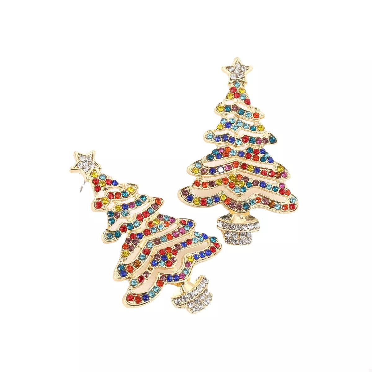 Christmas Tree Rhinestone Earrings Colorful onesize OutfitFlow