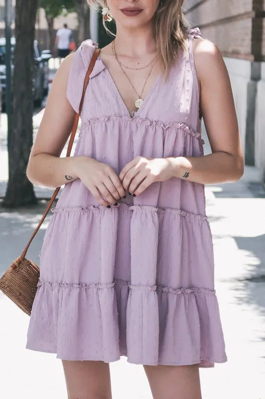 And The Why Polka Dot Textured Layered Flounce Ruffle Dress OutfitFlow