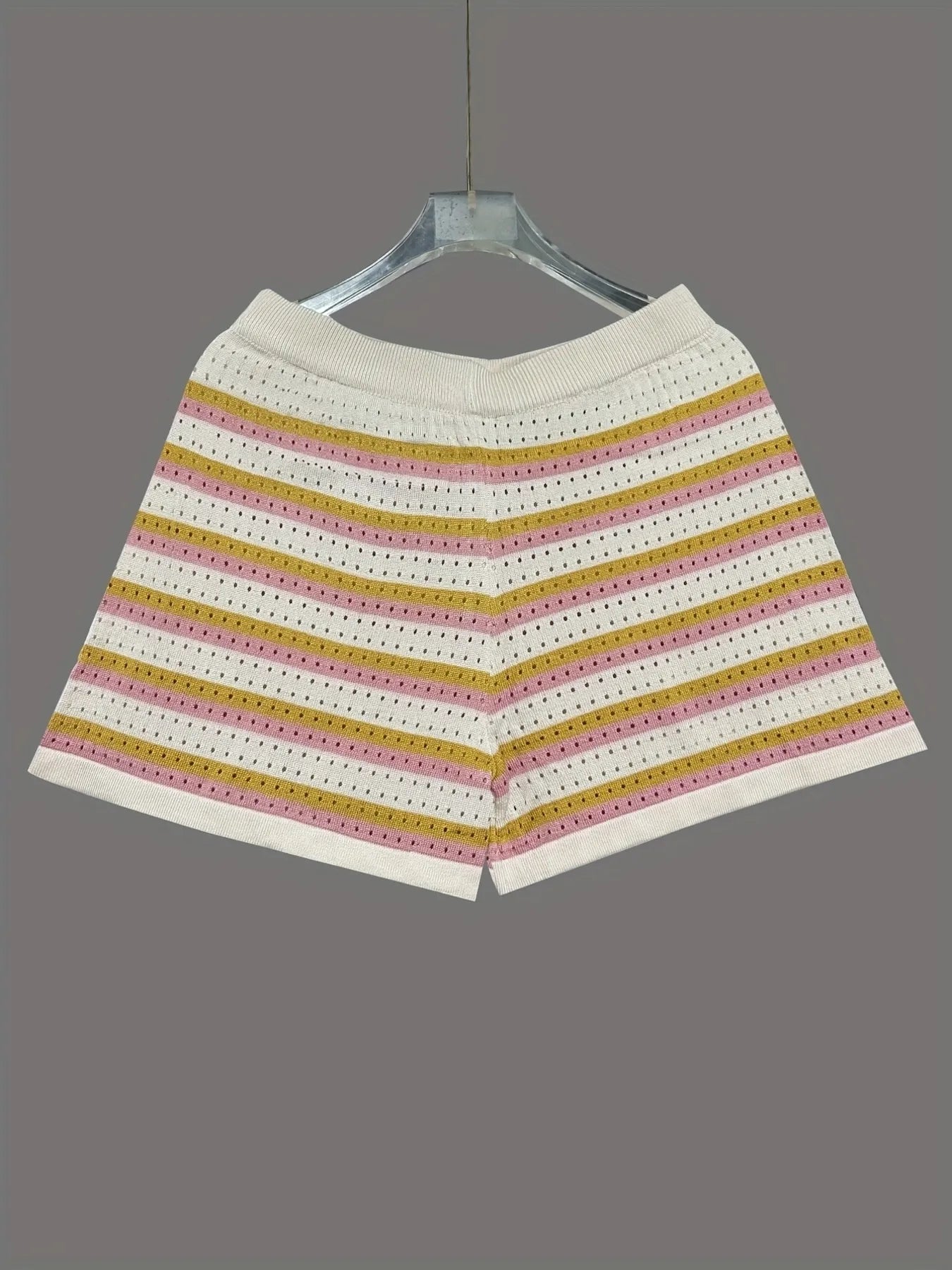 Colorful Striped Button Up Top and Shorts Sweater Set OutfitFlow