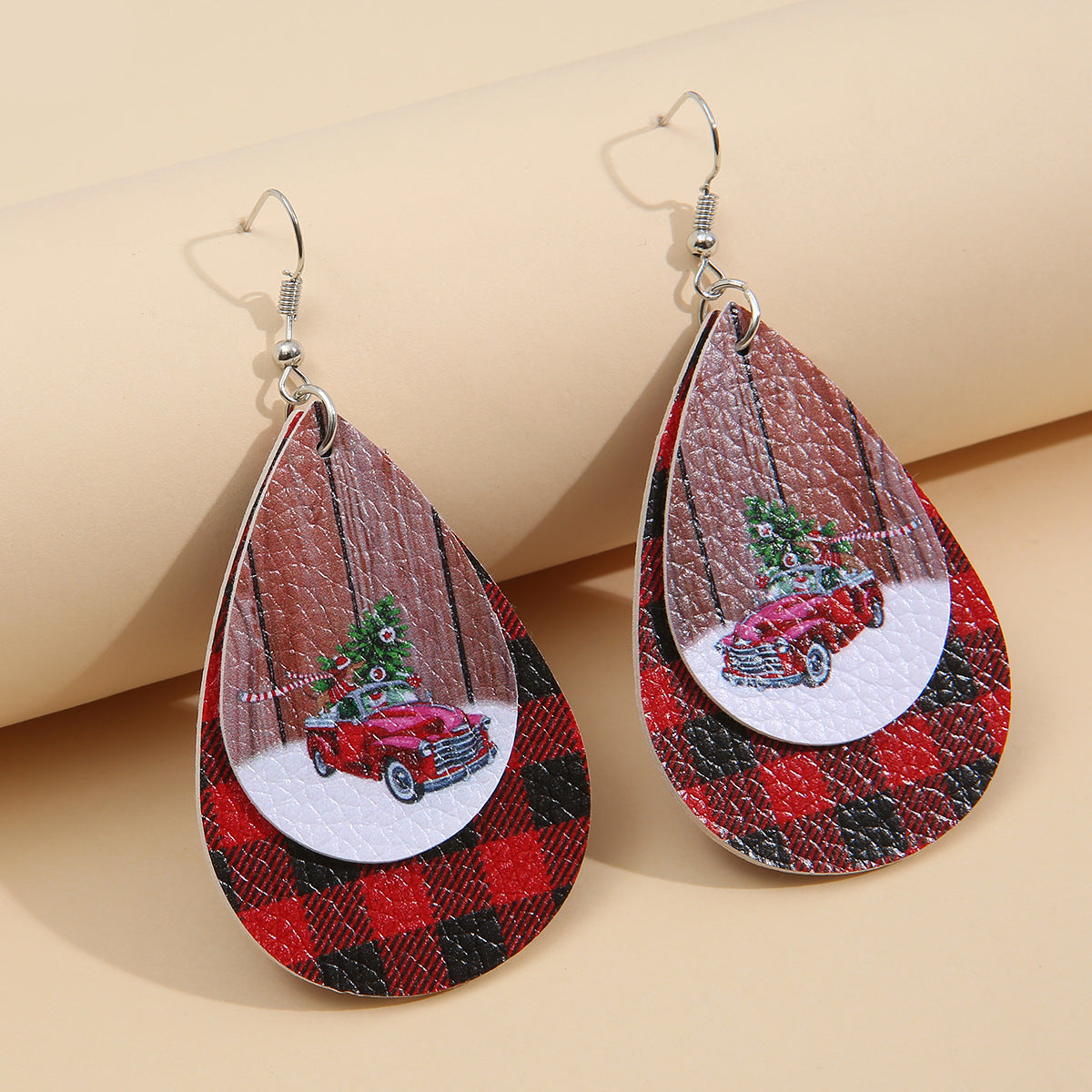 Outfit Flow - PU Leather Plaid Teardrop Earrings