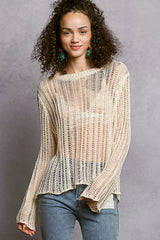 POL Openwork Round Neck Knit Cover Up NATURAL OutfitFlow