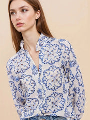 Eyelet Embroidered Long Sleeve Shirt OutfitFlow