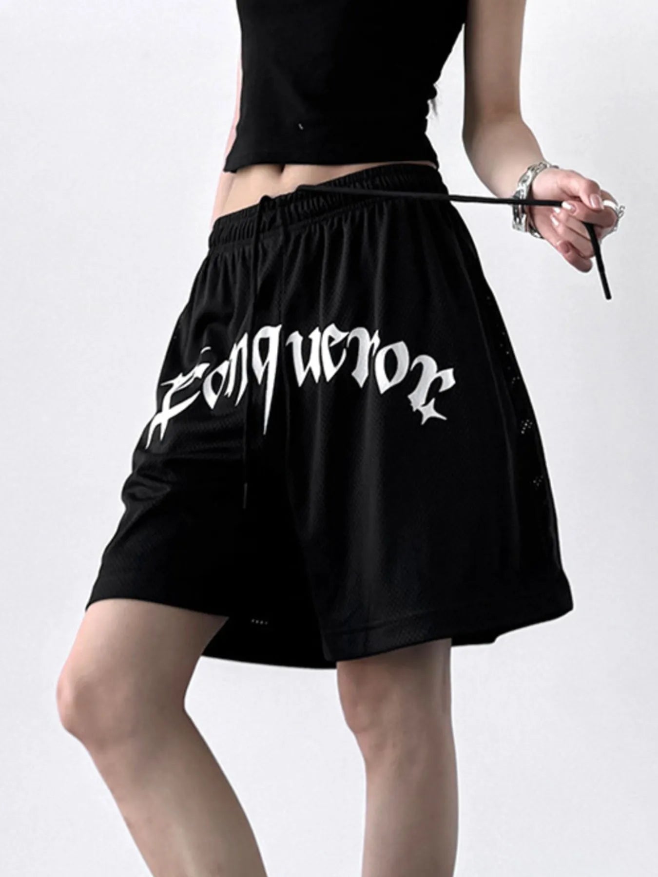 Drawstring Letter Shorts OutfitFlow