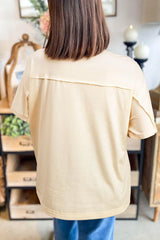 Flower Patched Exposed Stitching Trim Crew Neck Loose Tee OutfitFlow