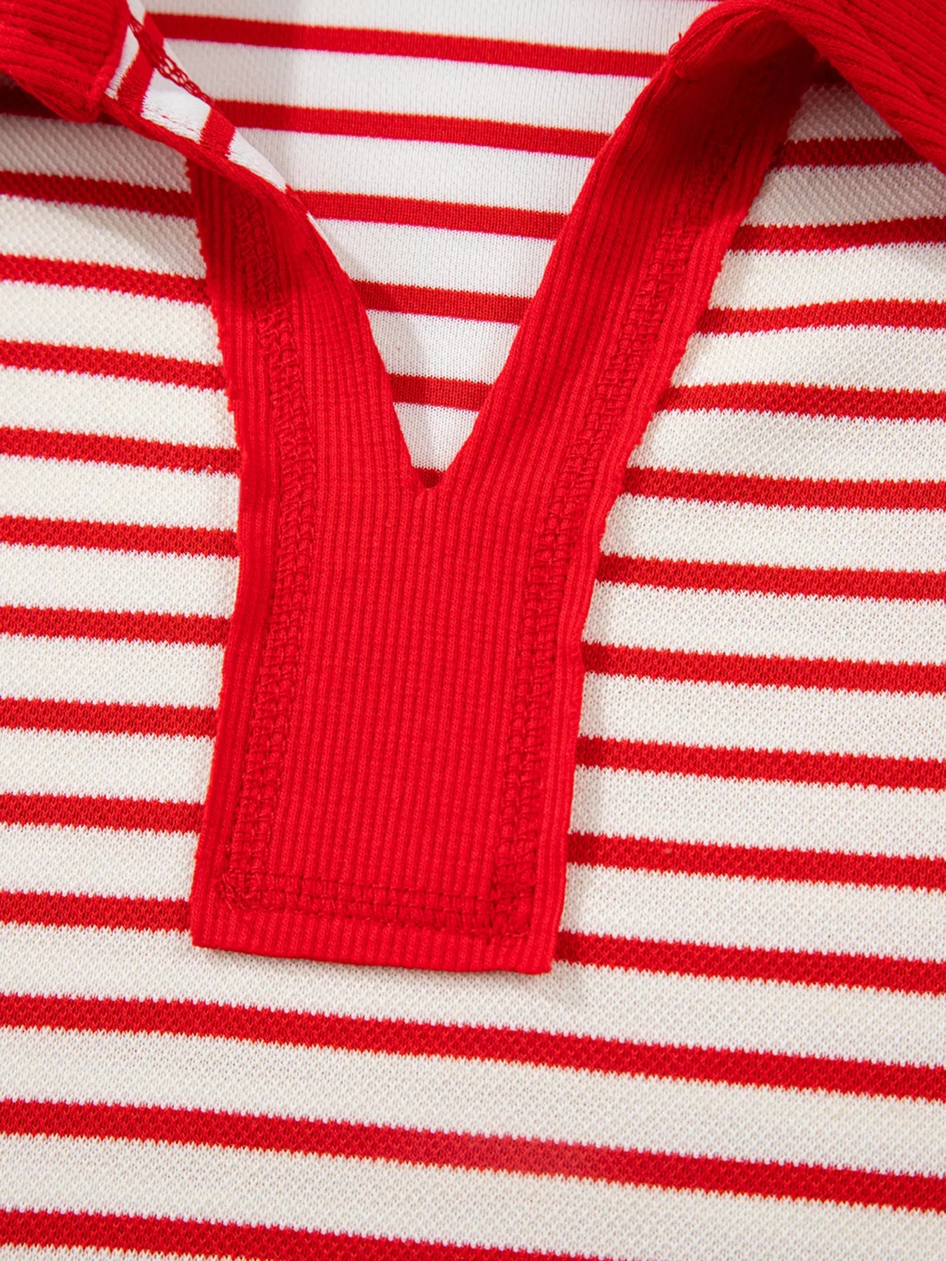 Stripe Collared V Neck Drop Shoulder Pullover and Skort 2pcs Outfit Trendsi