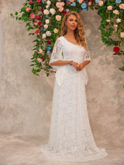 Lace V-Neck Floor length Dress OutfitFlow
