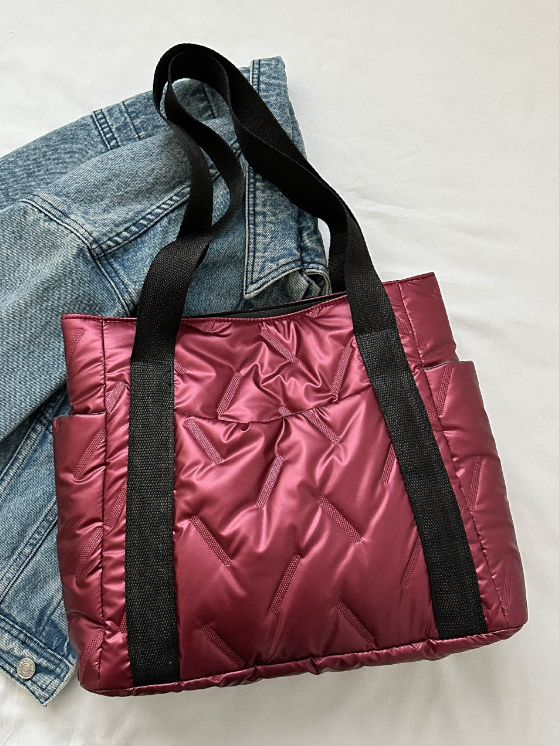 Outfit Flow - Solid Color Tote Bag with Side Pockets