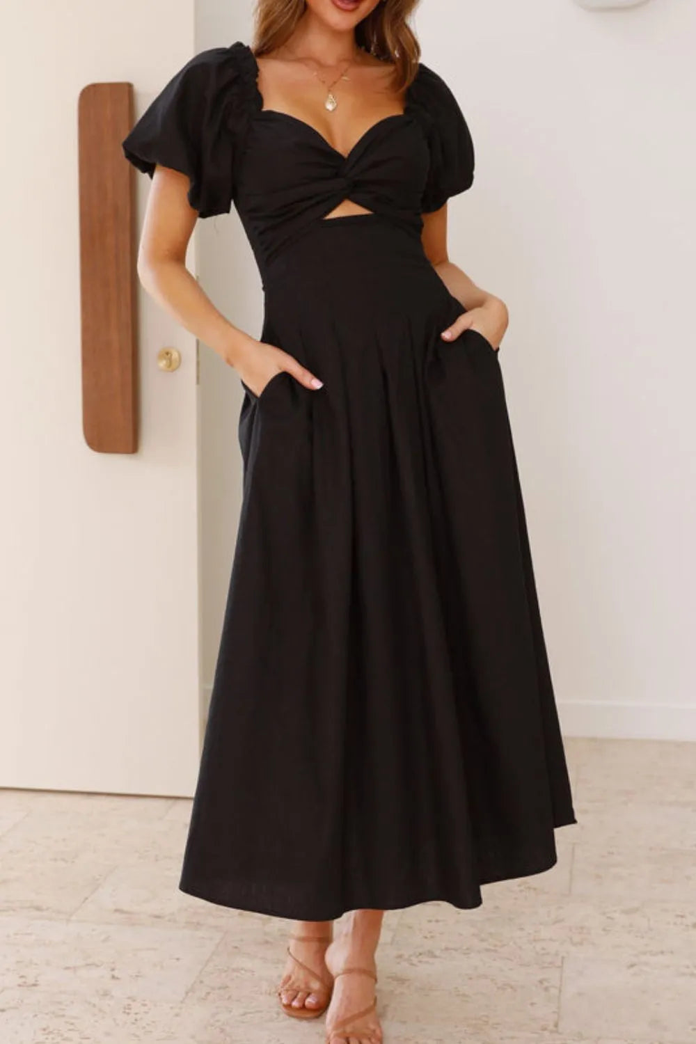 Sweetheart Neck Puff Sleeve Dress OutfitFlow