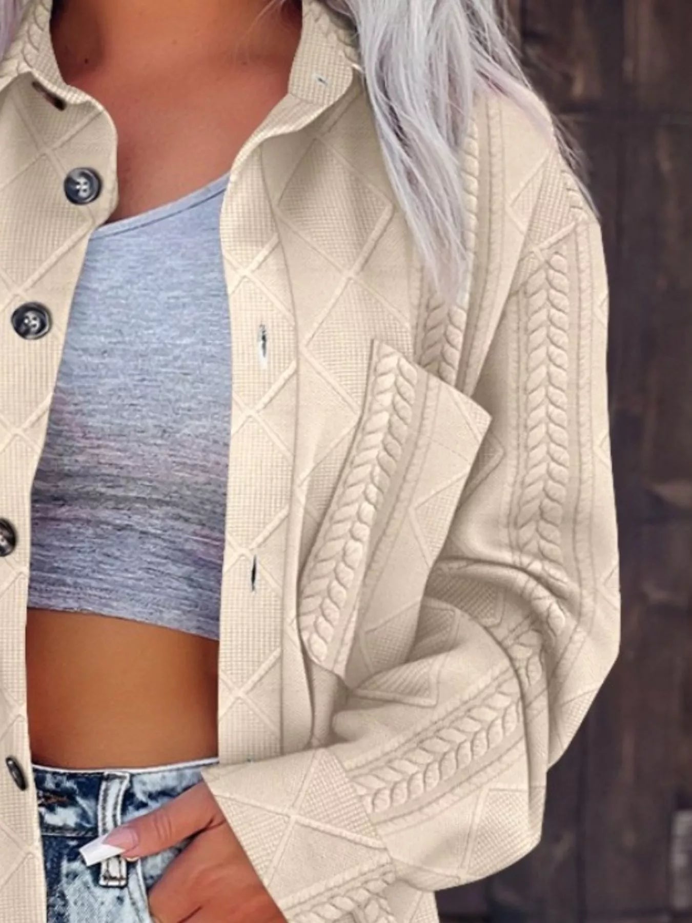 Button-Up Long Sleeve Oversized Jacket Trendsi