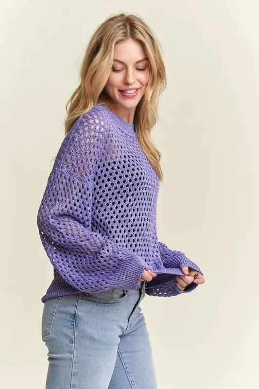 ADORA Round Neck Lurex Crochet Top OutfitFlow