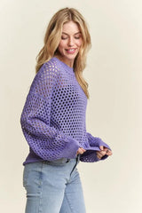 ADORA Round Neck Lurex Crochet Top OutfitFlow