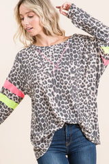 BiBi Leopard Thermal Top with Contrast Color Block OutfitFlow