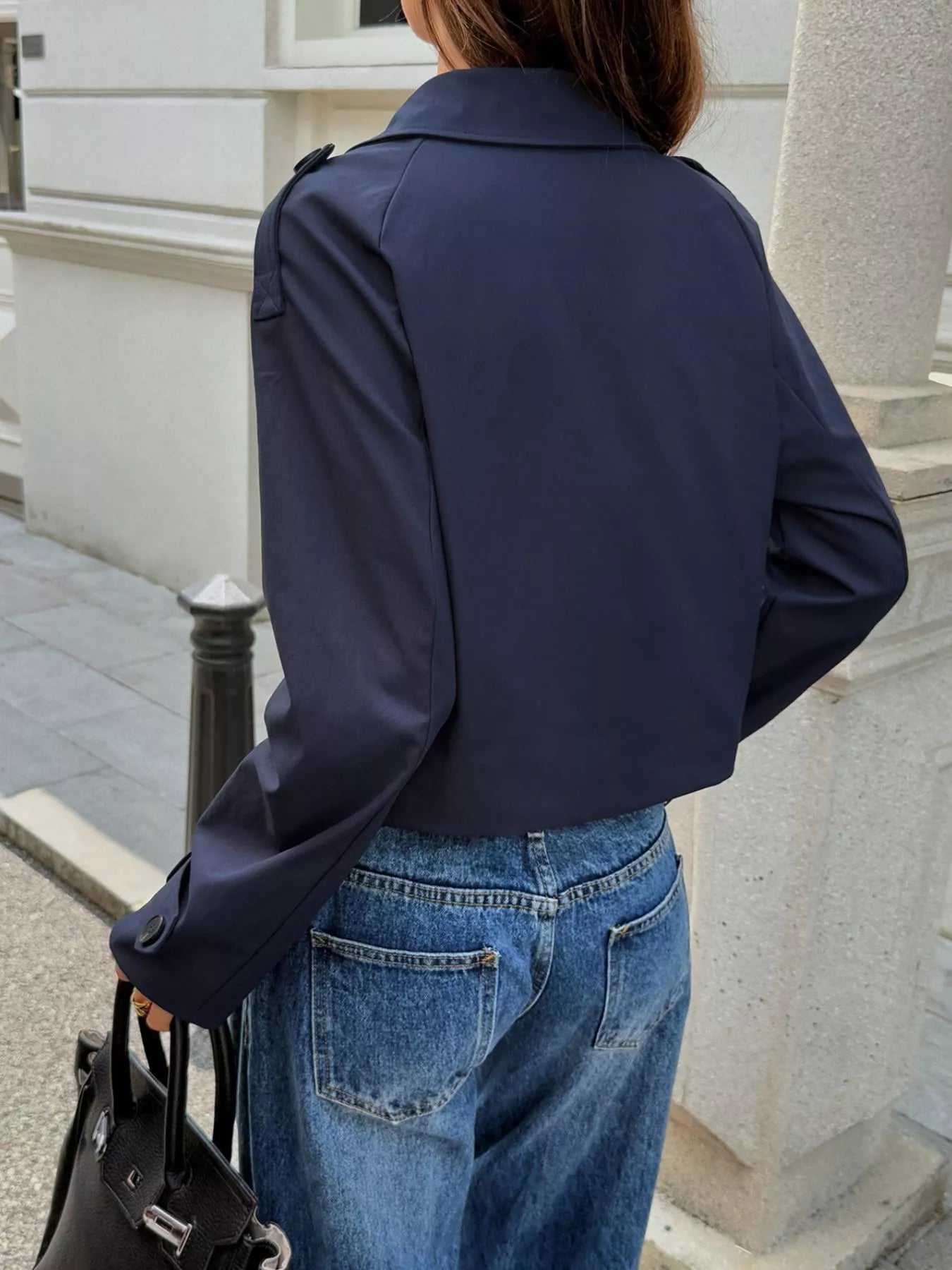 Cropped Double-Breasted Raglan Sleeve Jacket Trendsi
