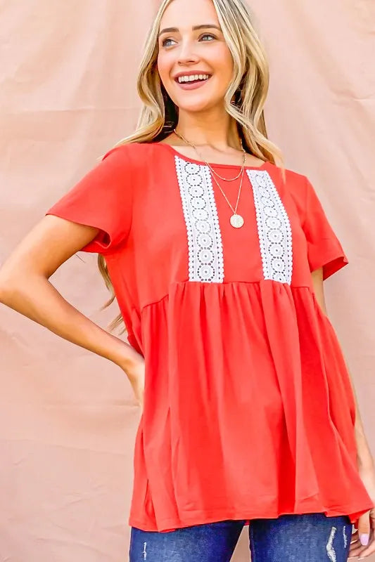 And The Why Lace Detail Short Sleeve Casual Top OutfitFlow