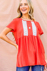 And The Why Lace Detail Short Sleeve Casual Top OutfitFlow