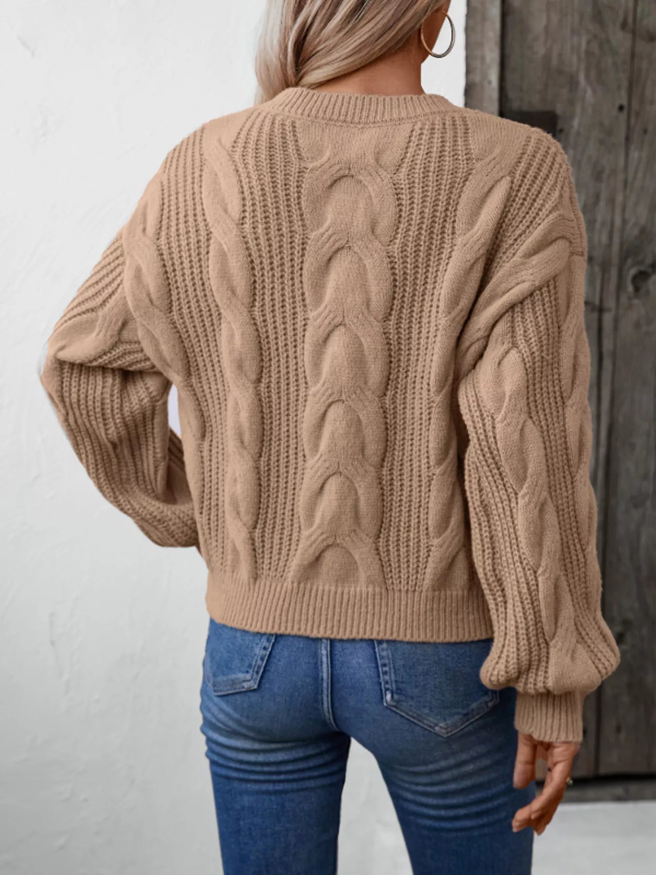 Cable Knit Long Sleeve Sweater Trendsi