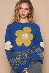 Outfit Flow - POL Flower Lace Patch Long Sleeve Sweater