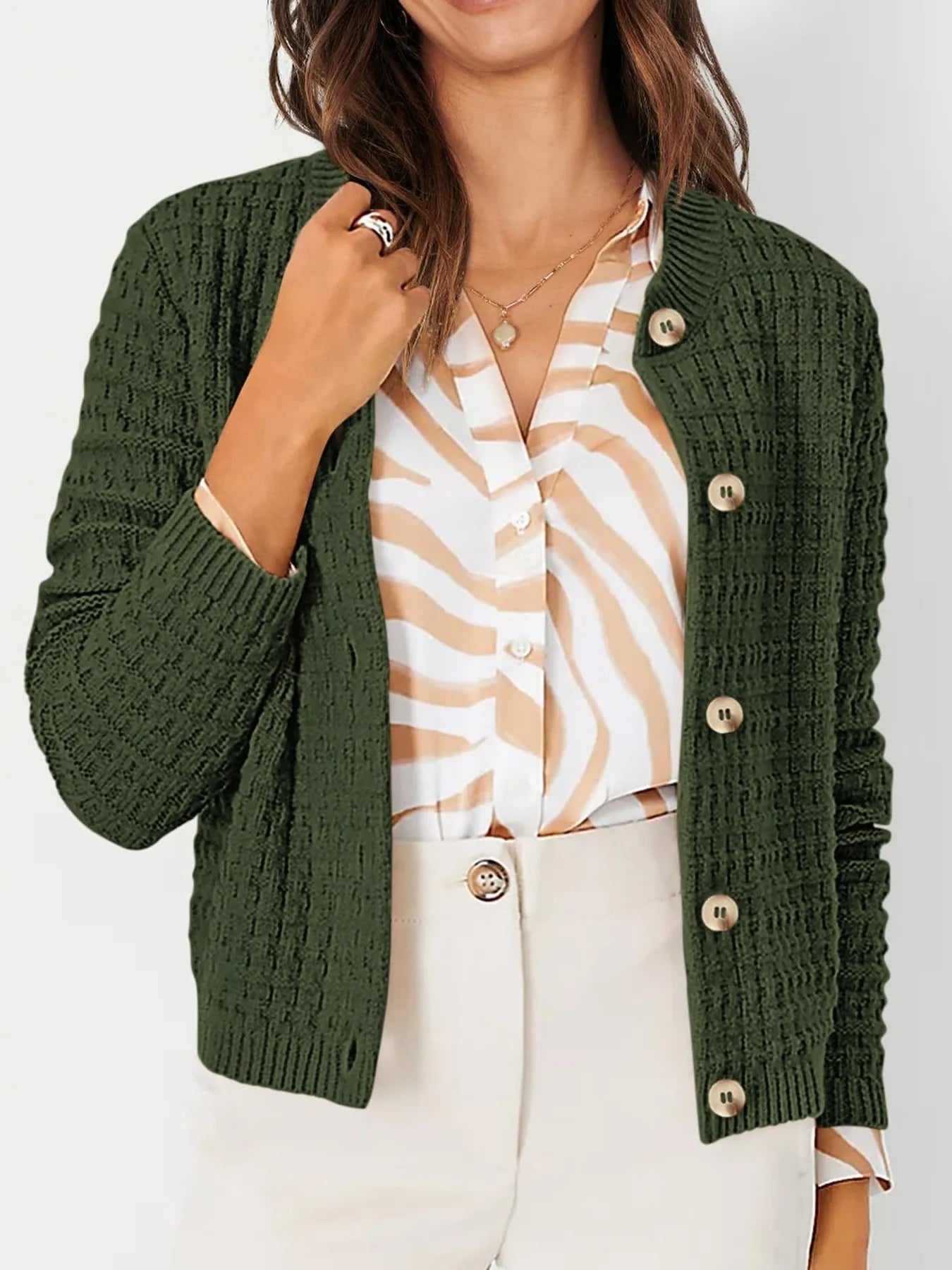 Textured Knit Button-Front Cardigan OutfitFlow