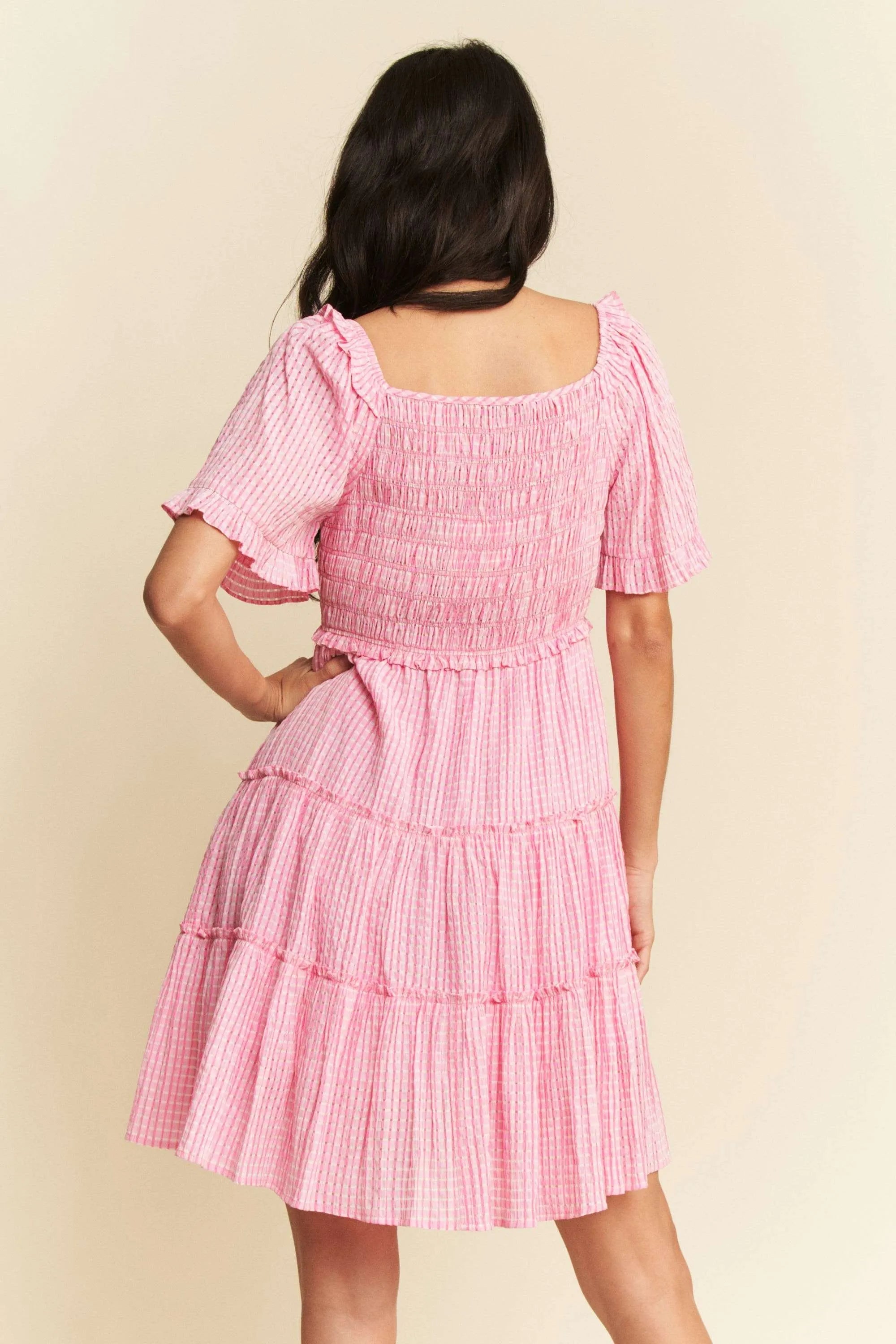Davi & Dani Jacquard Checker Smocking Tiered Dress OutfitFlow