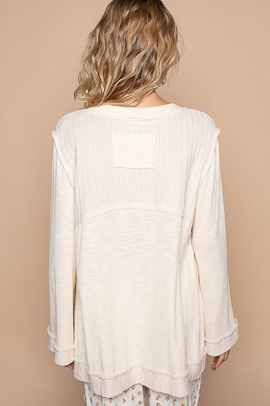 Outfit Flow - POL Embroidered Round Neck Long Sleeve Knit Top