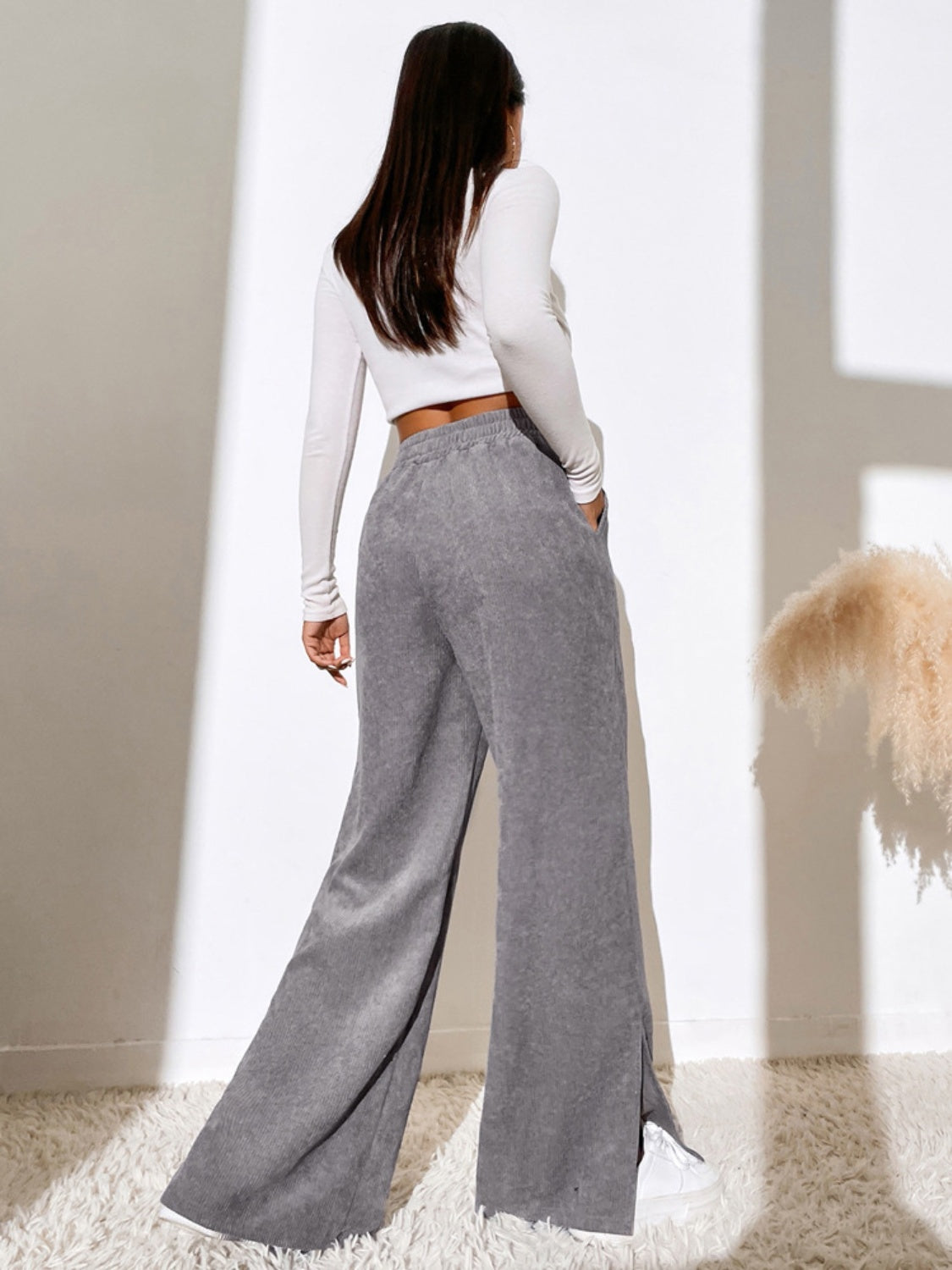 Outfit Flow - Slit Pocketed High Waist Wide Leg Pants