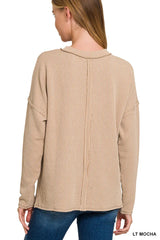 Zenana Long Sleeve Drop Shoulder Rib Top Trendsi