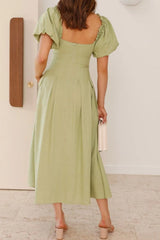 Sweetheart Neck Puff Sleeve Dress OutfitFlow