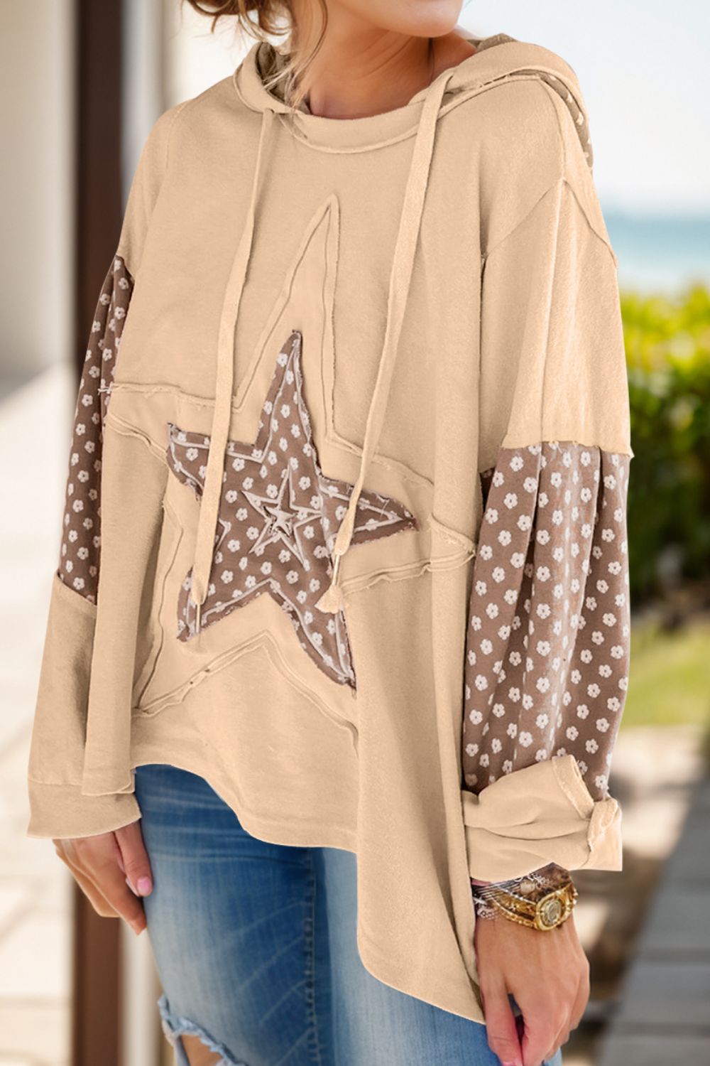 Outfit Flow - Drawstring Star Long Sleeve Hoodie