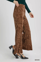 Umgee Velvet Pleated Wide Leg Pants Trendsi
